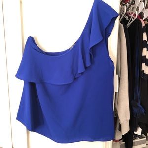 Royal Blue one shoulder ruffle blouse